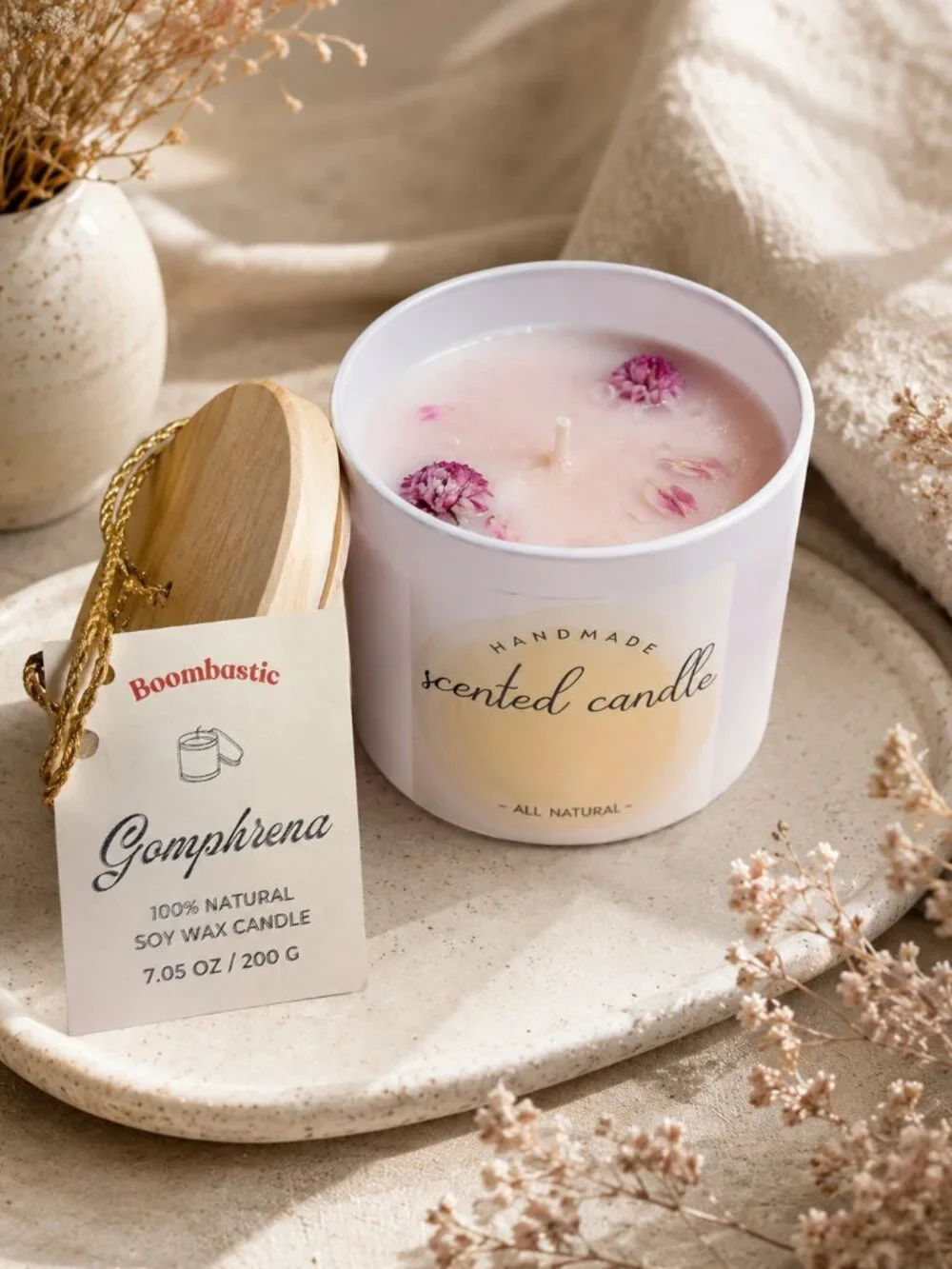 Handmade Gomphrena Soy Wax Candle 200g Natural Decor